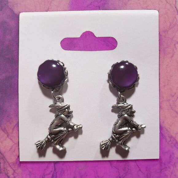 Silver Witch Earrings with Purple Accents - Picture 1 of 1